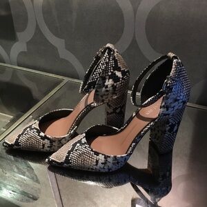 Gianni Bini Snake-Print Ankle-Strap Pointed Heels - Black & White